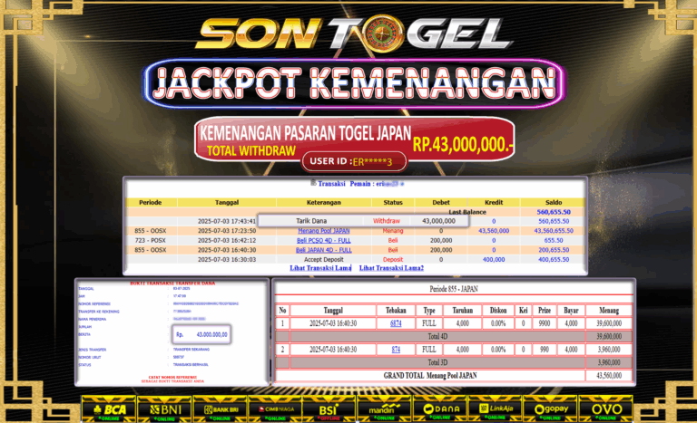 Bukti JP Sontogel kemenangan berapapun akan dibayarkan tuntas tanpa kekurangan sepersenpun langsung saja bermain disitus kami