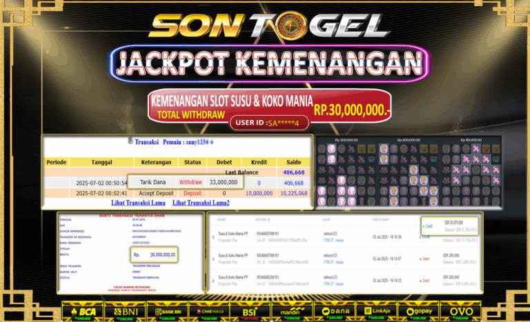Bukti JP Sontogel kemenangan berapapun akan dibayarkan tuntas tanpa kekurangan sepersenpun langsung saja bermain disitus kami